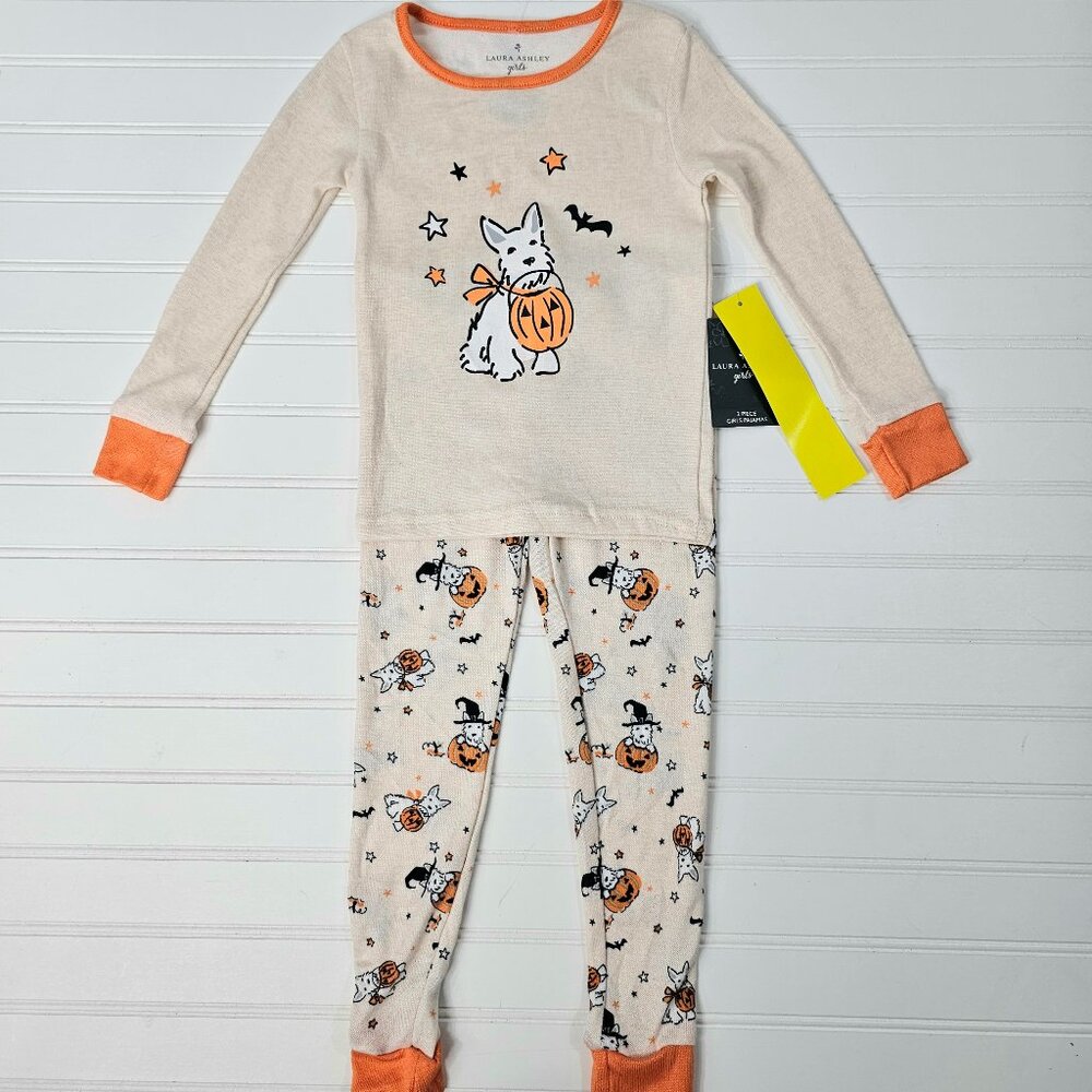 Laura Ashley Girls Trick or Treat Puppy Print Long Sleeve Pajama Set Size 4T NWT